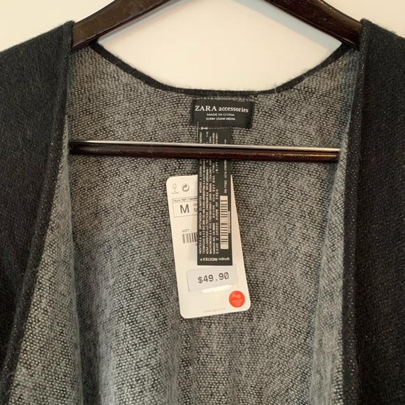 New w/ Tags Zara Poncho Cape Boho Chic Black Gray - Picture 2 of 2